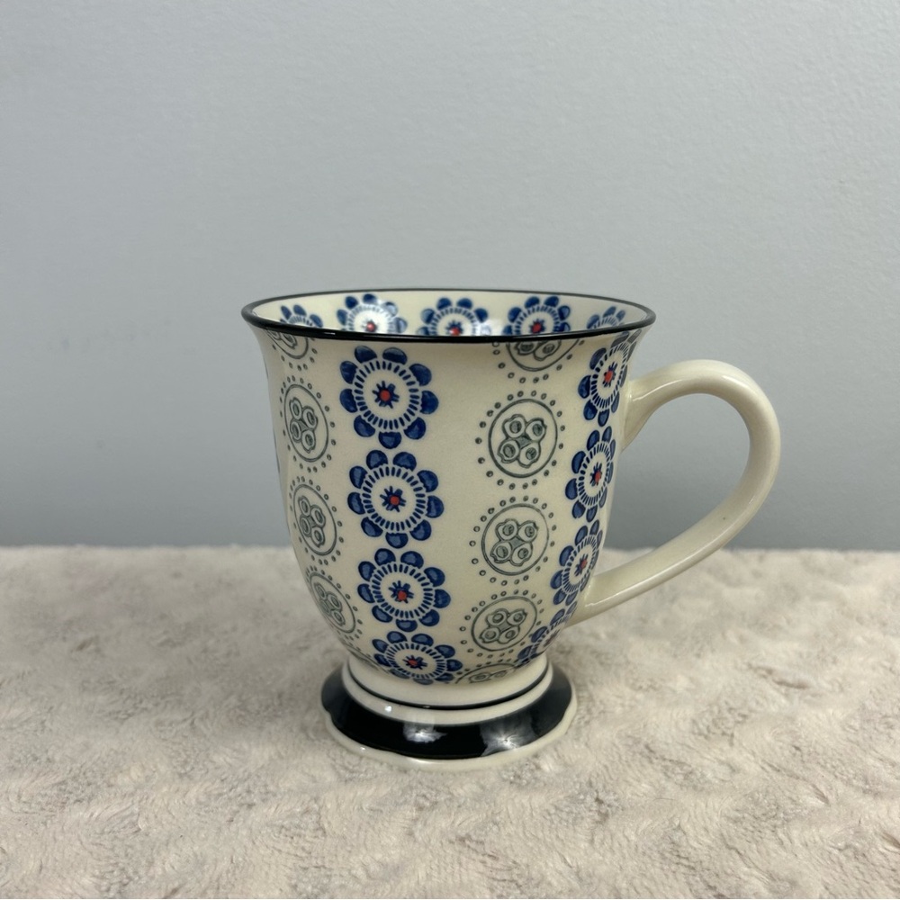 Royal Footed Pedestal Coffee Mug Tea Cup Blue Floral Flower Cream Circles